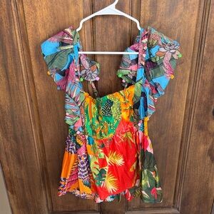 FARM Rio Multicolor Tropical Ruffle Top